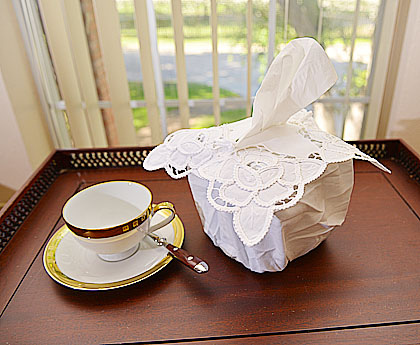 Tissue Box Cover.Imperial Embroidery.Tall(Boutique).White